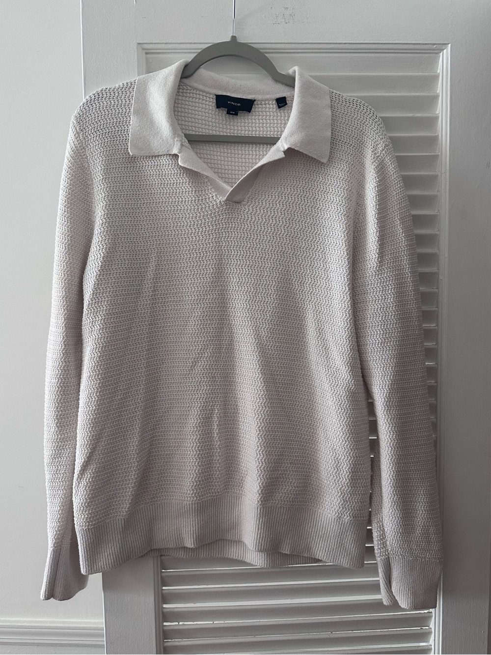 Vince Cotton Cashmere Knit Polo Sweater White M